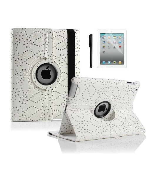 Apple iPad Pro 12.9" 360 Rotating Glitter,Diamond,Sparkling,Bling Pu Leather Case Cover with Adjustable Viewing Stand Free Stylus-White